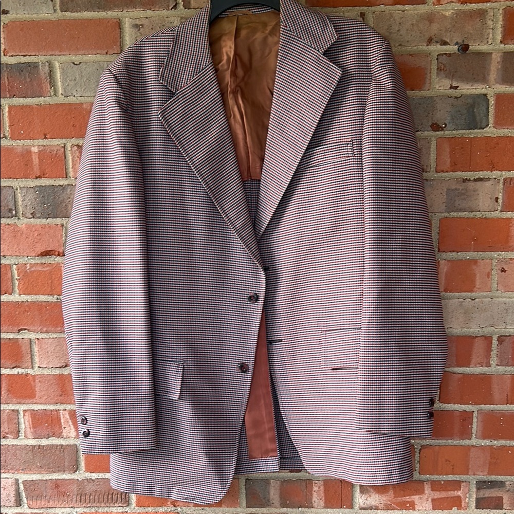 Vintage Men’s Men's Houndstooth Blazer in Tan/ Navy